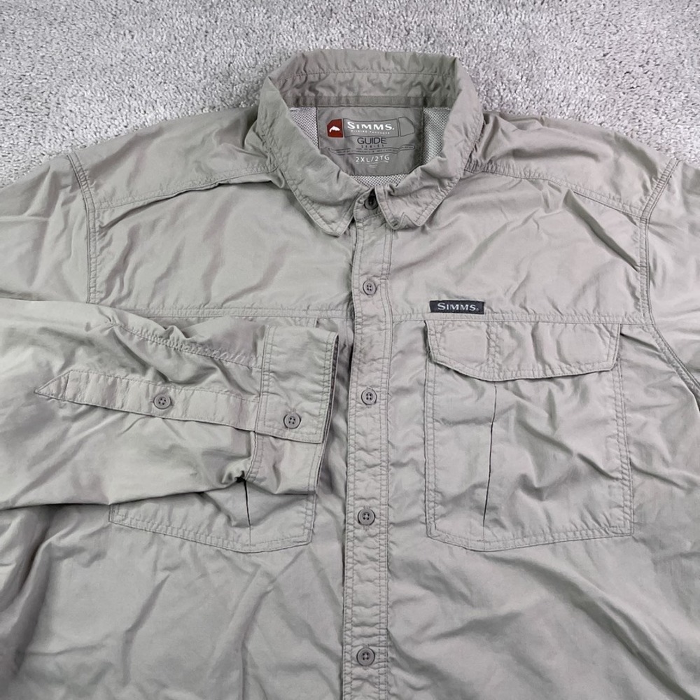 Simms Fishing Shirt Mens 2XL XXL Tan Brown Guide Series Performance Vented‎